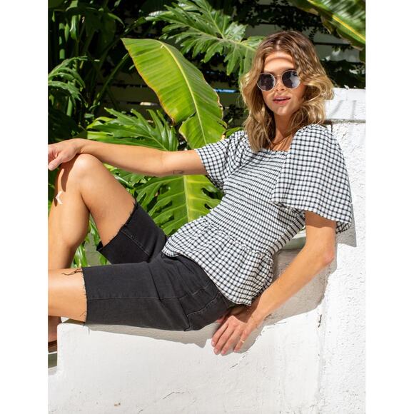 NEW Skies Are Blue Gingham Smocked Blouse Size Small - Picture 1 of 11